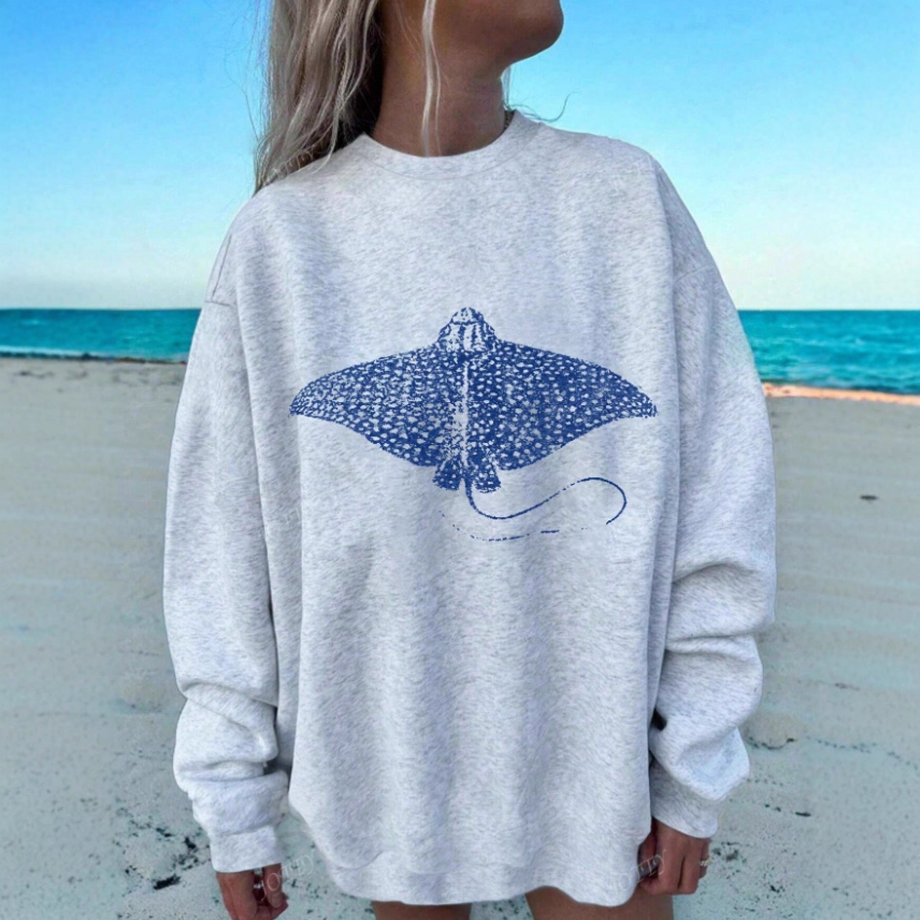 Hoodie women's ocean fish pattern print