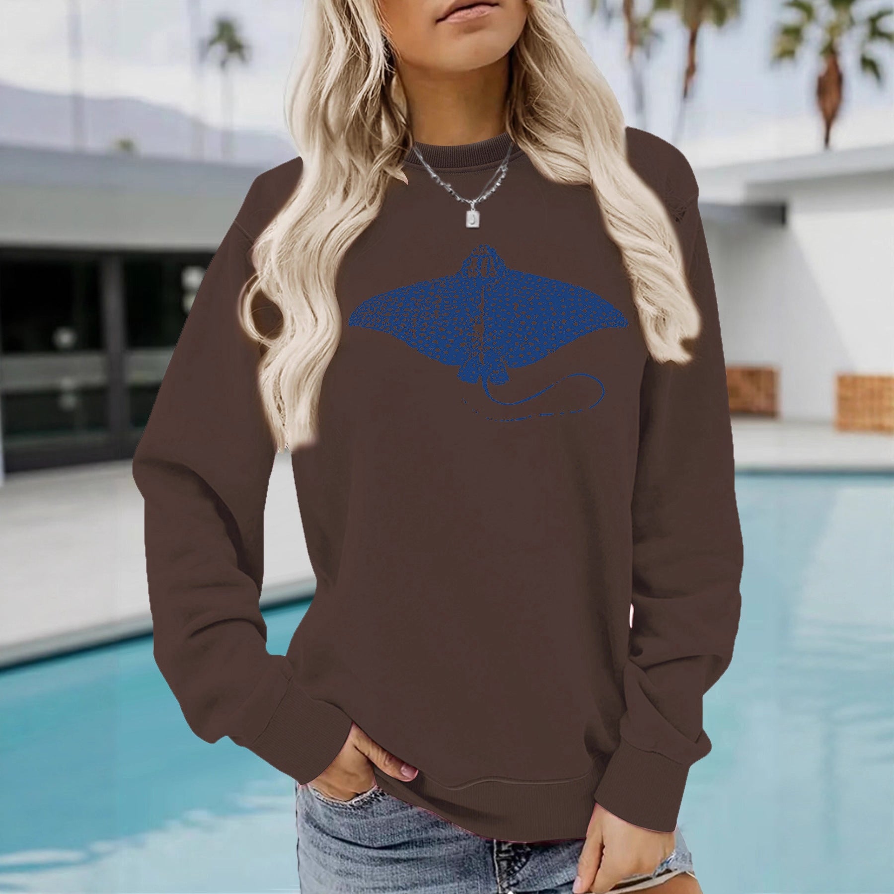 Hoodie women's ocean fish pattern print