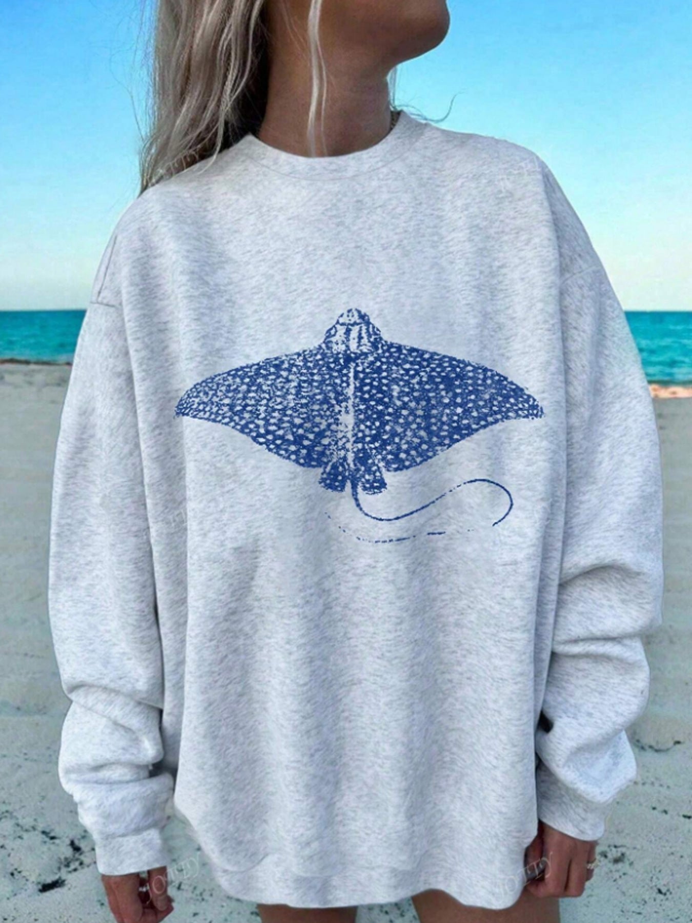 Hoodie women's ocean fish pattern print