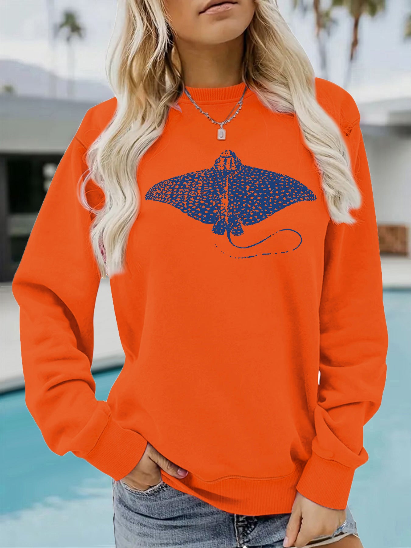 Hoodie women's ocean fish pattern print