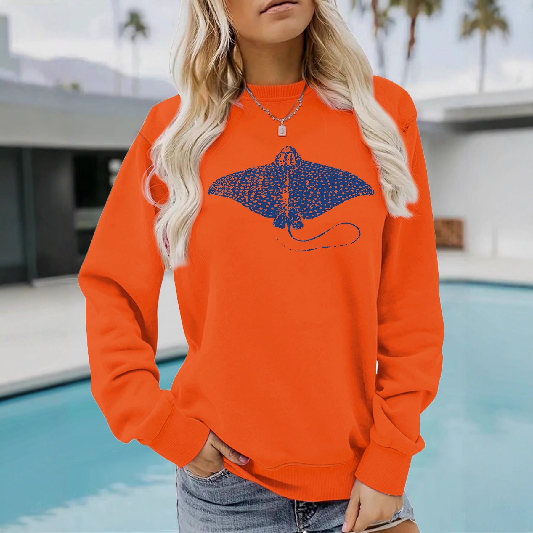 Hoodie women's ocean fish pattern print