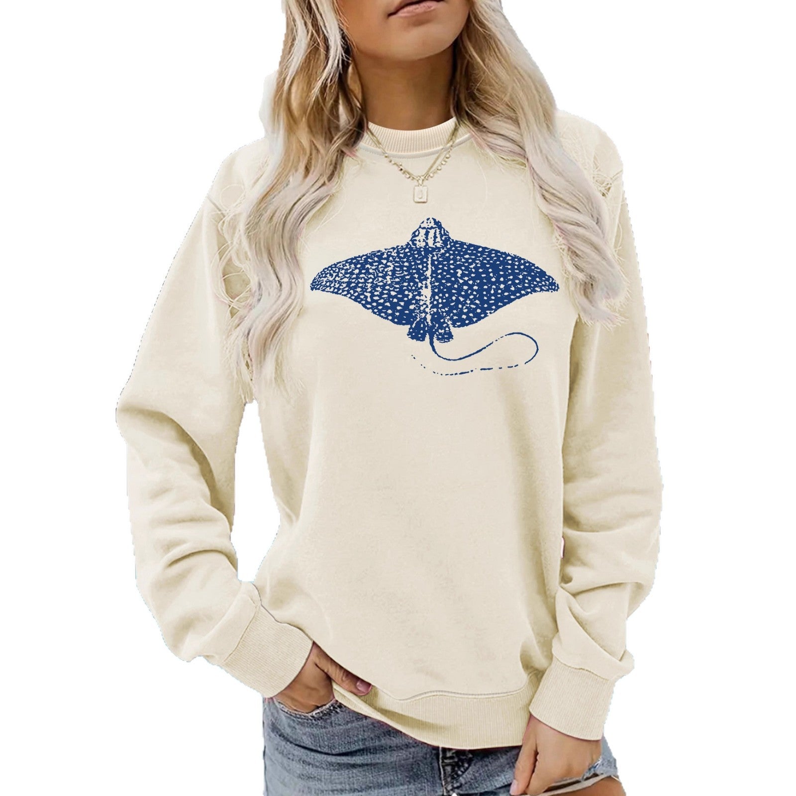 Hoodie women's ocean fish pattern print