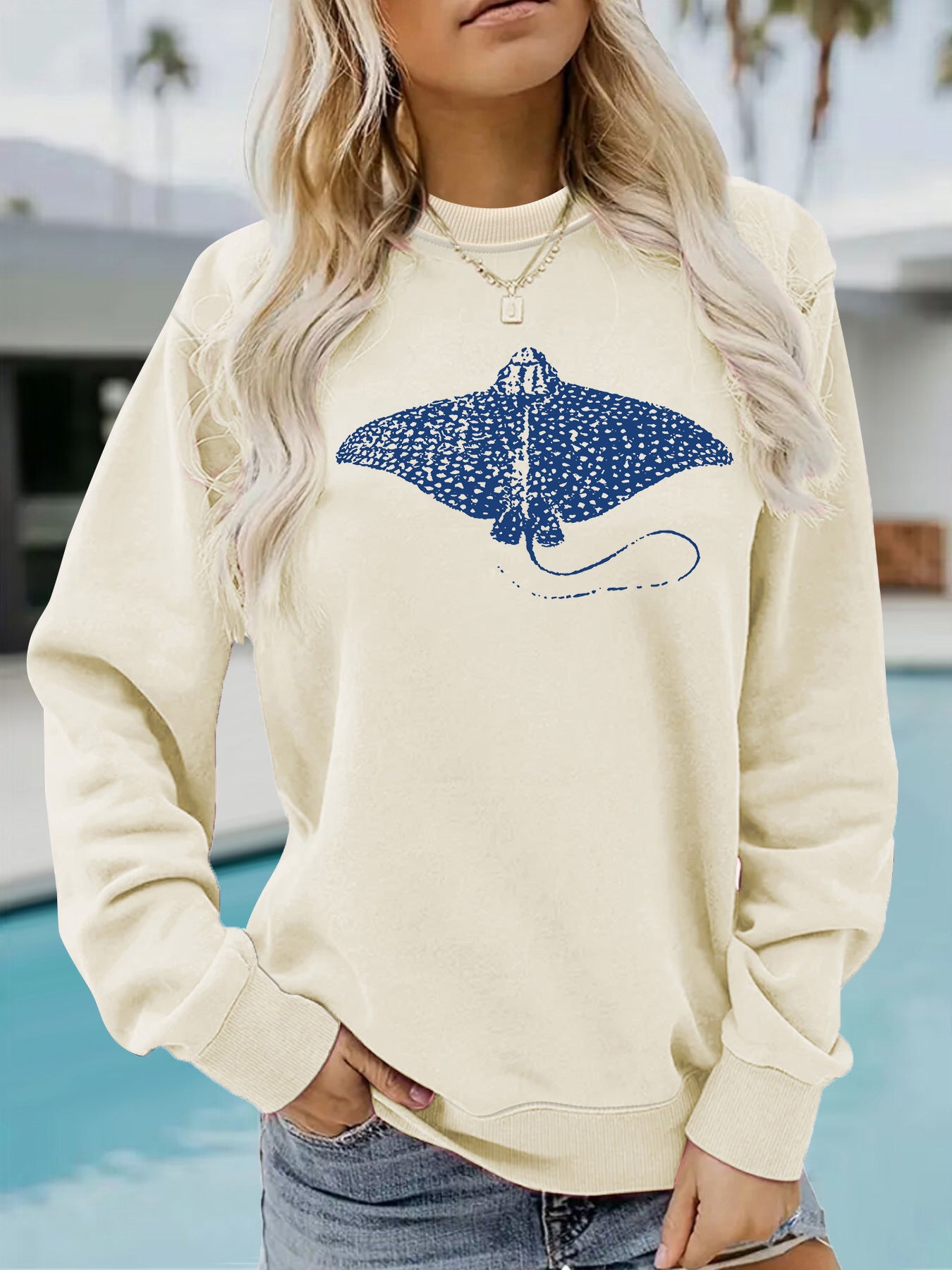 Hoodie women's ocean fish pattern print