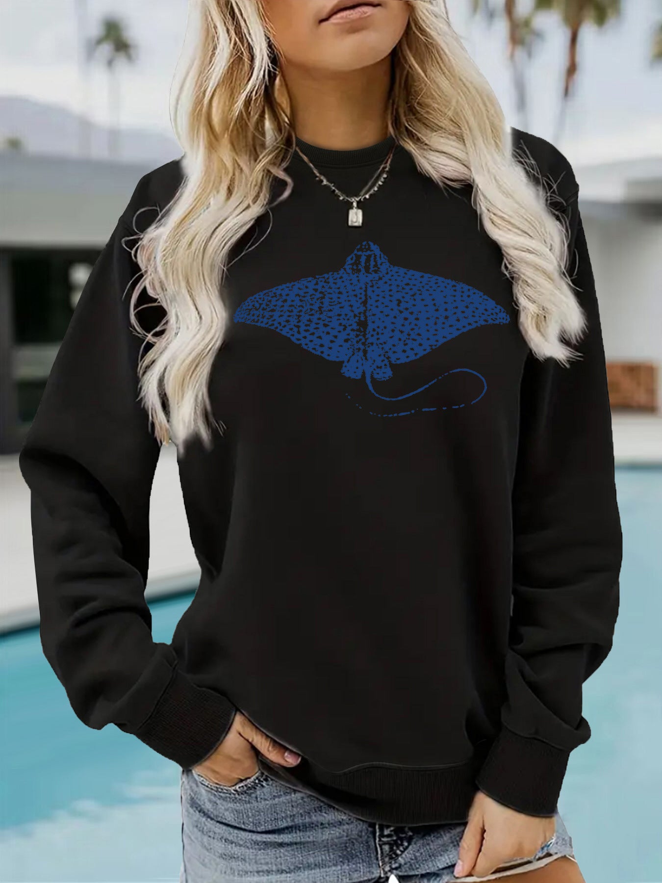 Hoodie women's ocean fish pattern print