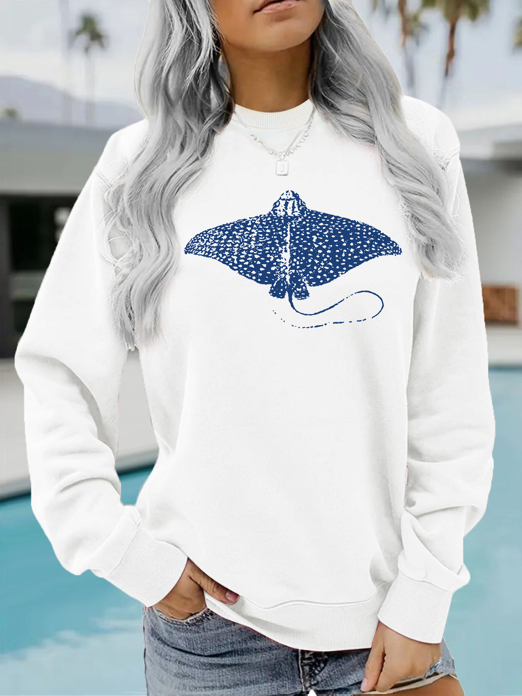 Hoodie women's ocean fish pattern print