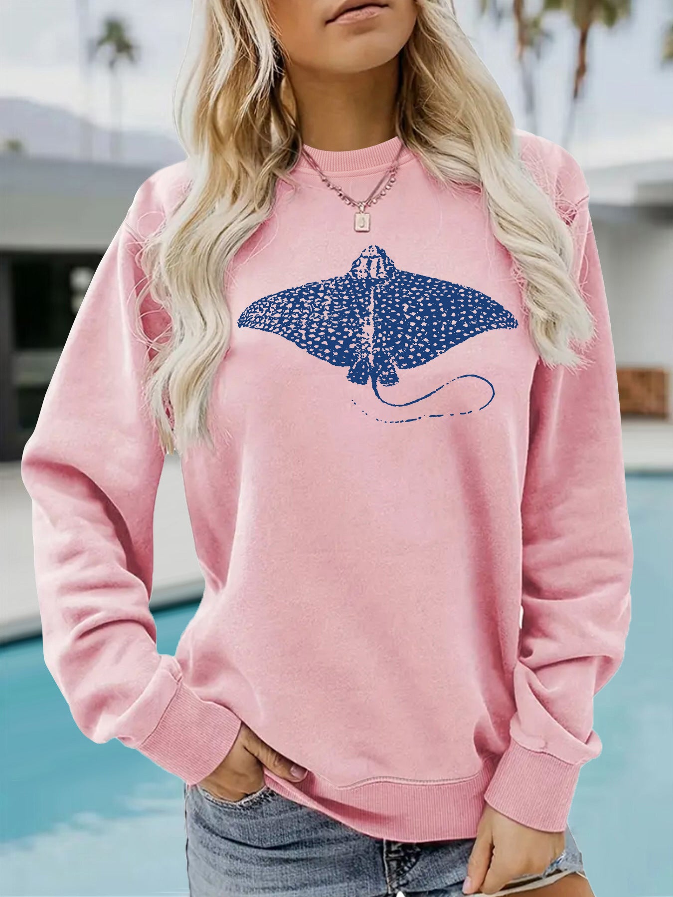 Hoodie women's ocean fish pattern print