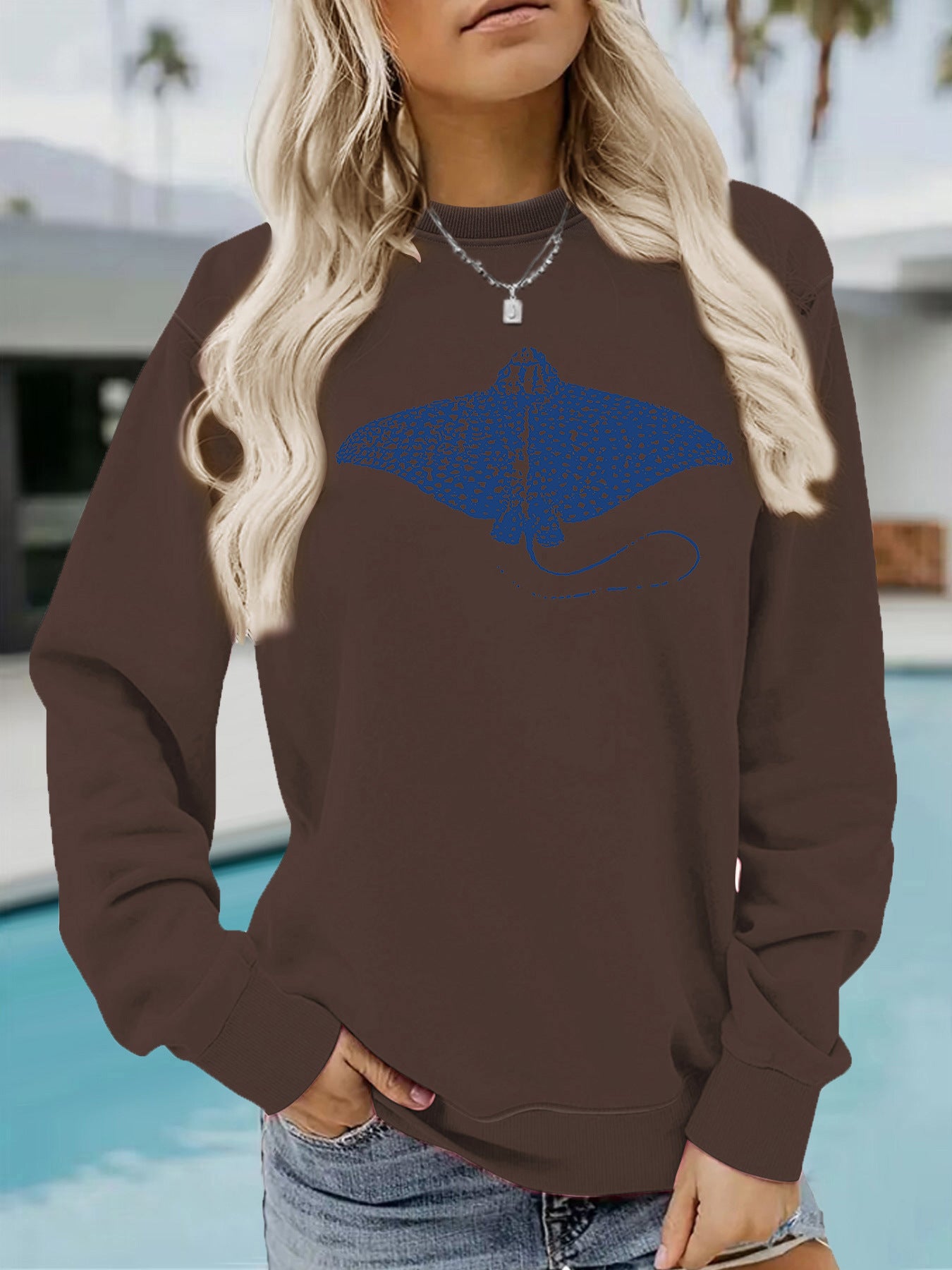 Hoodie women's ocean fish pattern print