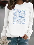 Ocean creature printed casual round neck long sleeved sweatshirt