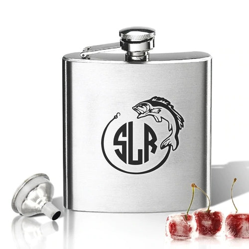 Hip Flask (8 oz) Personalized to your desire. Fish Monogram