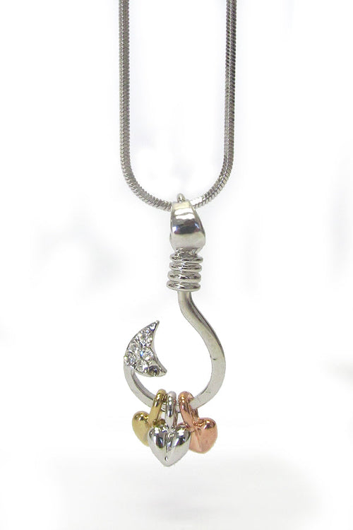 MADE IN KOREA WHITEGOLD PLATING CRYSTAL THREE HEART FISHING HOOK